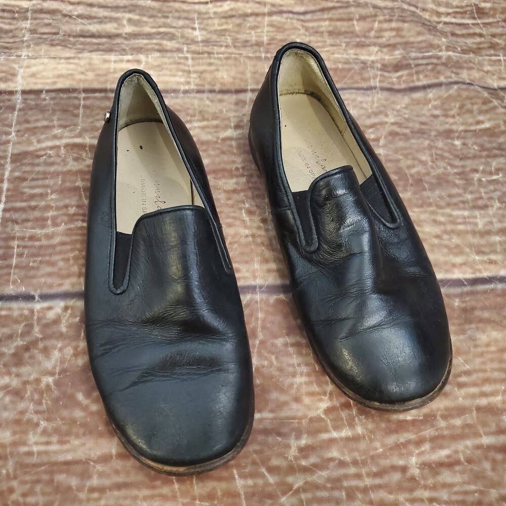 Manuela de Juan Black Leather Step In Loafers Dress Shoes Sz EU25 / EU27